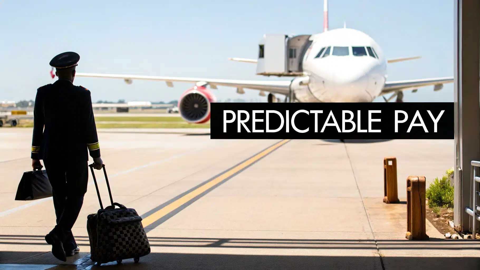 Top 8 Best Paying Airlines for Pilots in 2026 2 Rear view of a pilot in uniform pulling luggage on an airport tarmac next to an airplane.