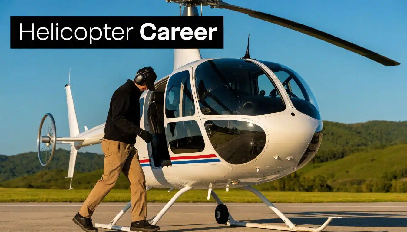 8 Top Entry Level Pilot Jobs for 2026 3 A pilot wearing headphones approaches a white helicopter parked on an airfield at golden hour.