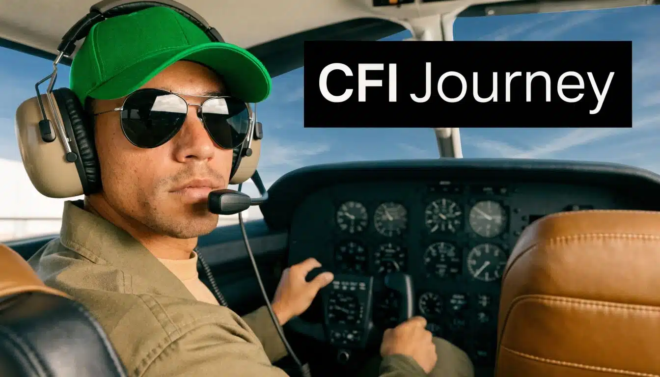 Flight Instructor Requirements: Your 2026 CFI Guide 2 A focused pilot wearing a green cap and headset sitting in the cockpit of a light aircraft.