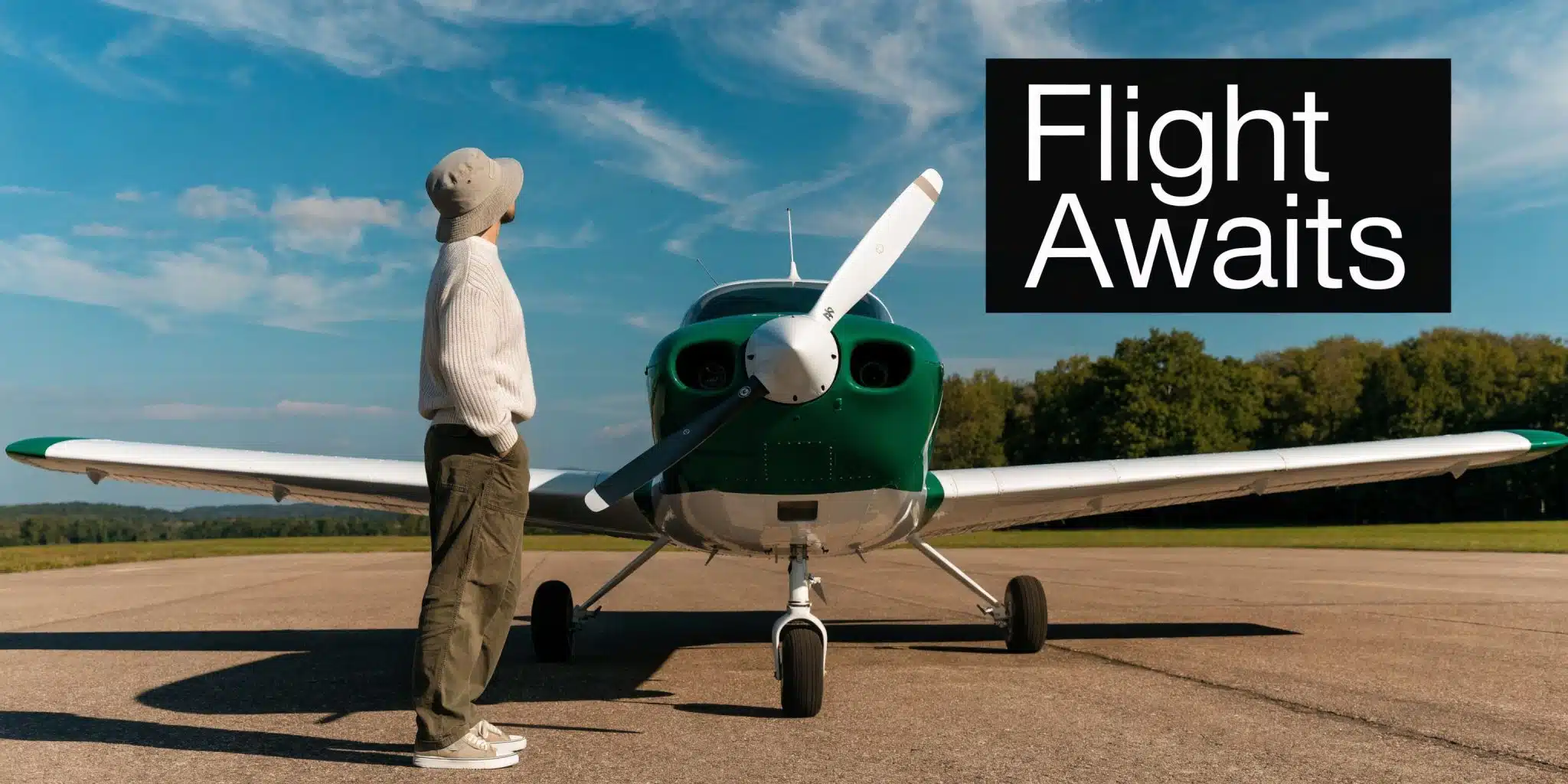 Flying Small Plane: Your 2026 Roadmap to the Sky 2 A person in a bucket hat standing next to a green and white small aircraft on a runway
