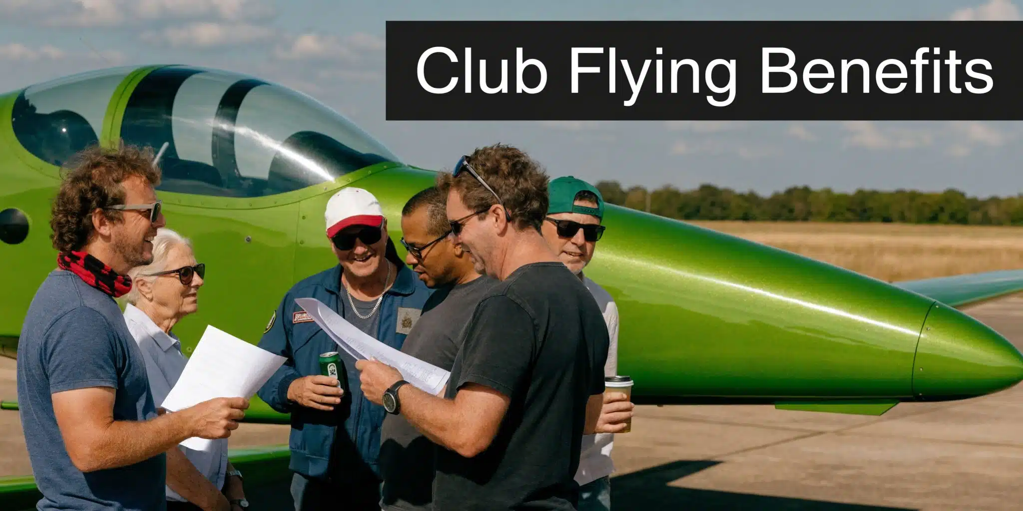 Foothill Flying Club: An Insider's Guide for Pilots (2026) 2 A diverse group of people discussing flight plans while standing next to a green light aircraft.