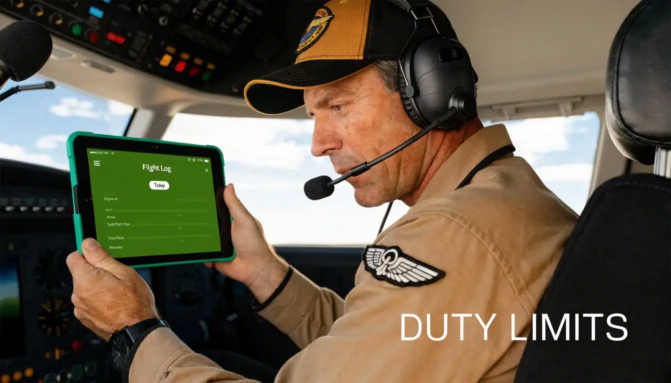 Part 135 Pilot Minimums: Your Career Guide for 2026 4 A professional pilot wearing a headset checks his flight log on a tablet while in the cockpit.