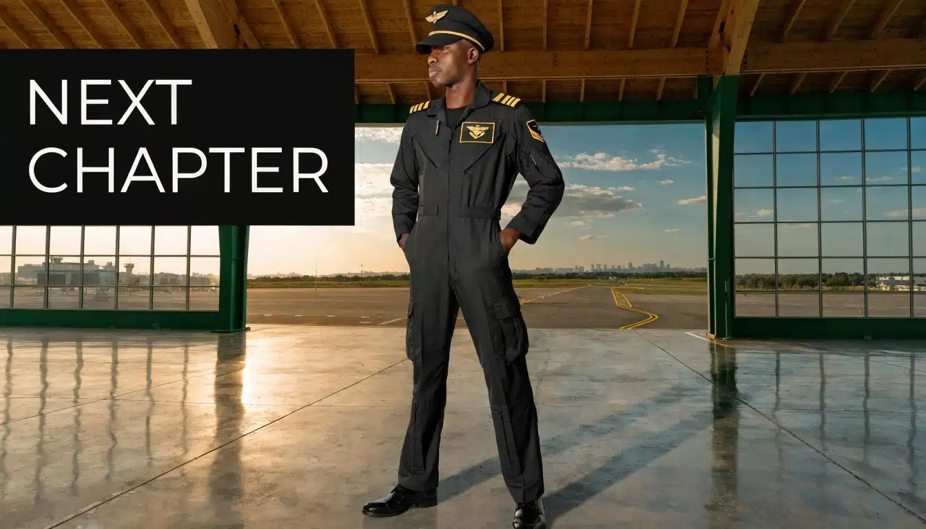 Part 135 Pilot Minimums: Your Career Guide for 2026 2 A professional pilot standing in a hangar wearing a black flight suit and a uniform hat.