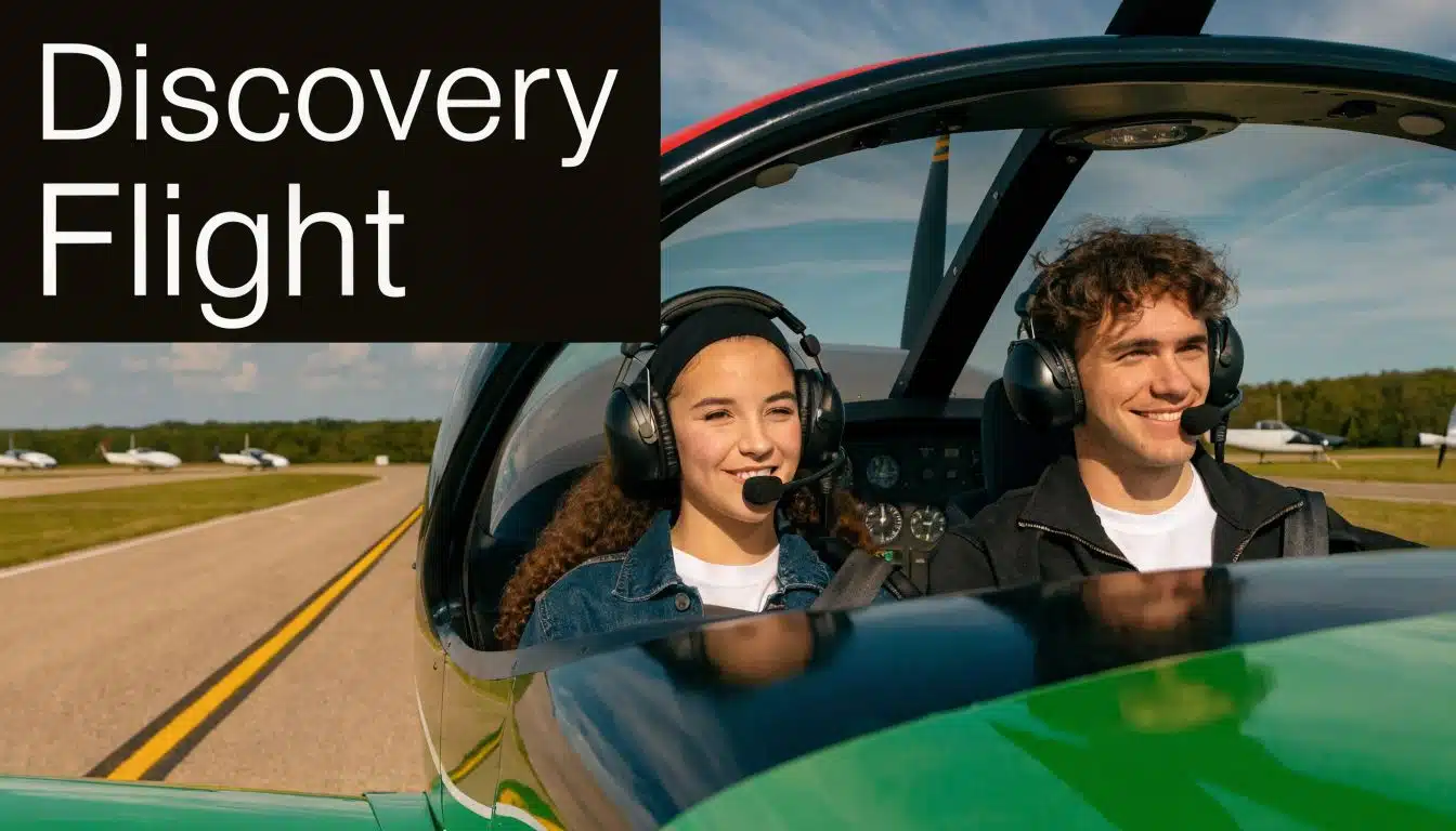 Pilot License Training Near Me: Find Top Schools 2 A young man and woman smiling in the cockpit of a small aircraft preparing for a flight.