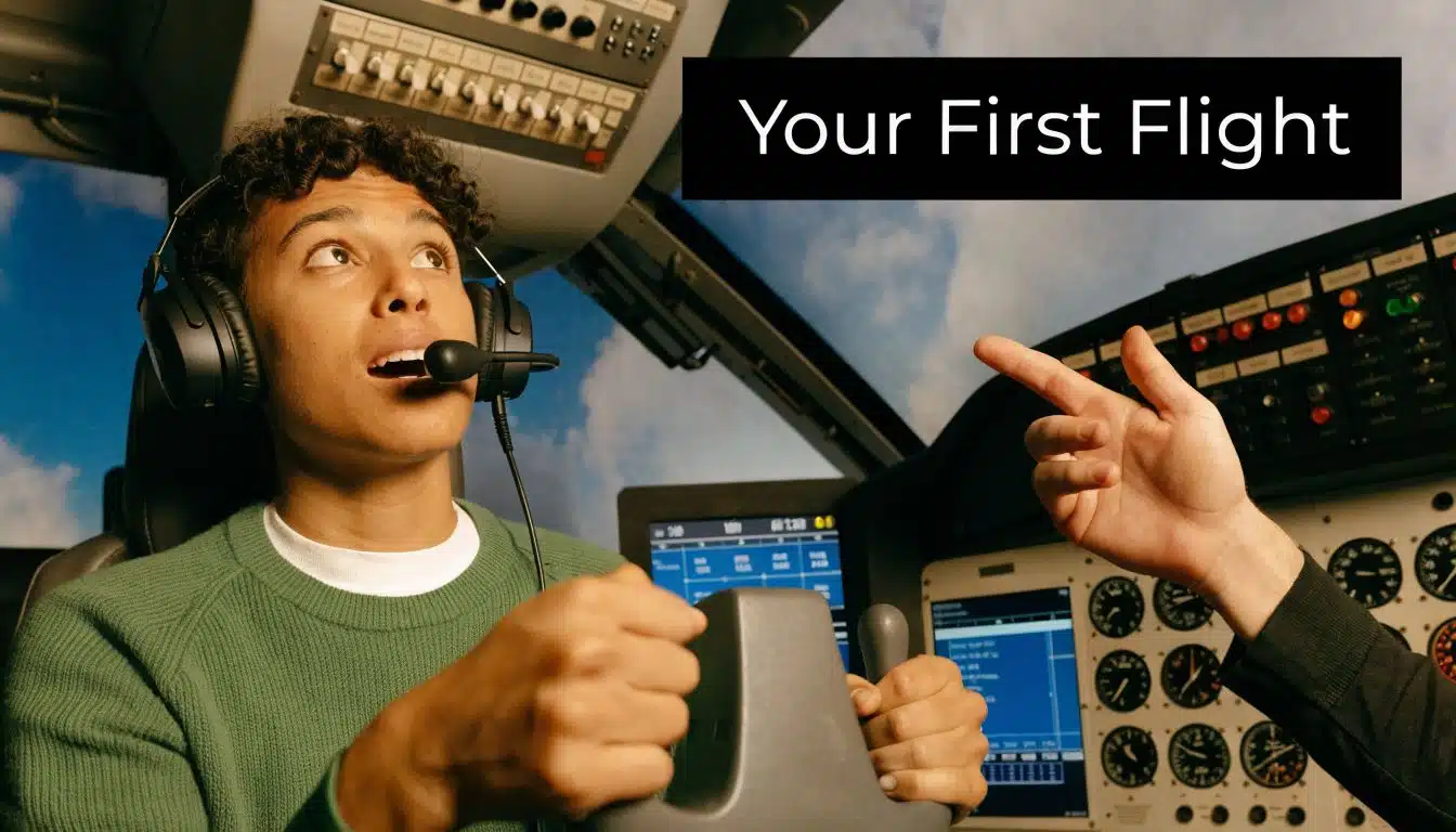 Simulated Flight Experience: Your First Step to the Cockpit 5 A young pilot trainee receives cockpit instruction from an instructor during a simulated flight experience session.