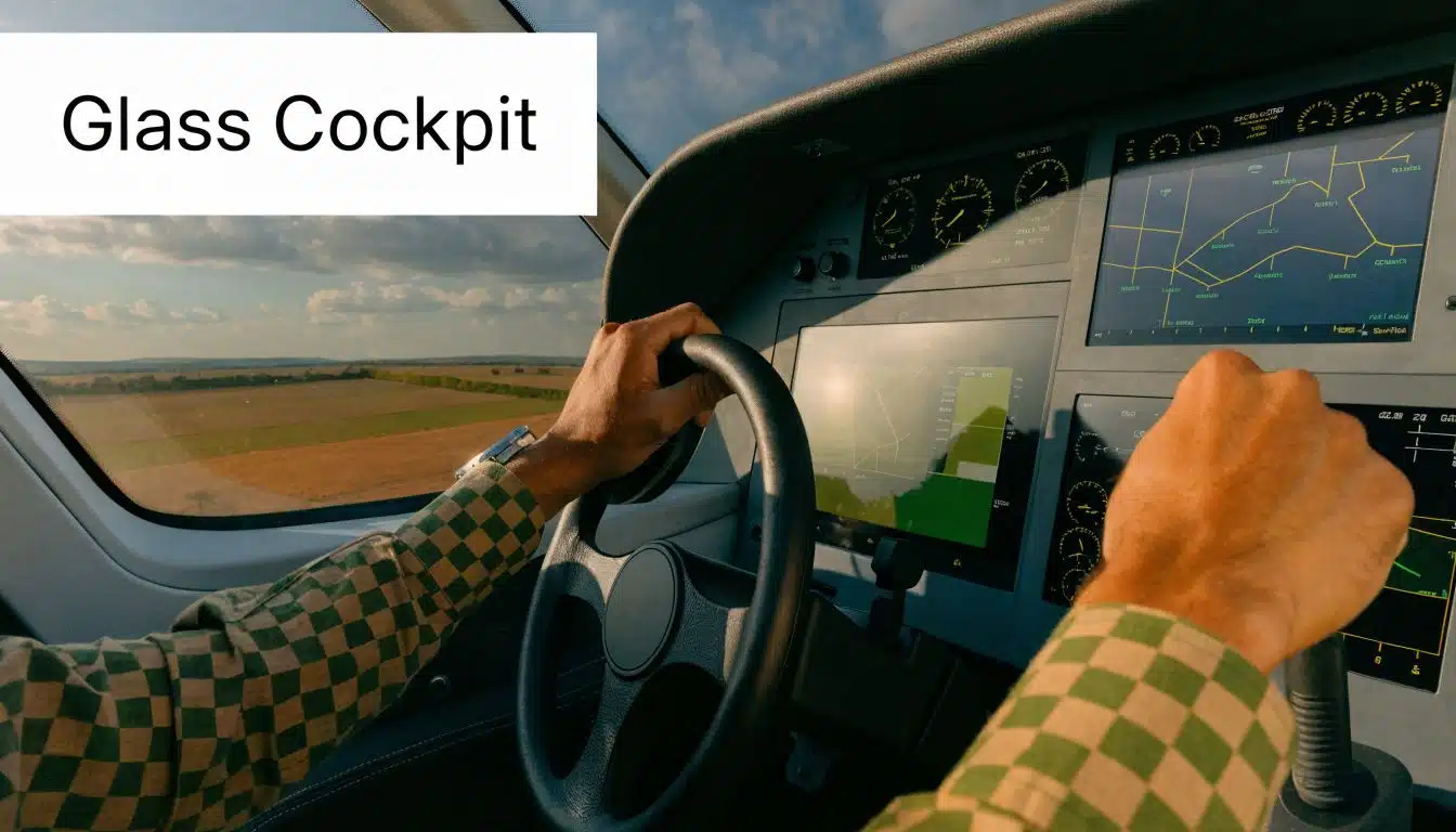 What to Do After Getting Private Pilot License: 10 Steps 4 A pilot inside a modern aircraft cockpit with digital flight displays, viewed from a first-person perspective.