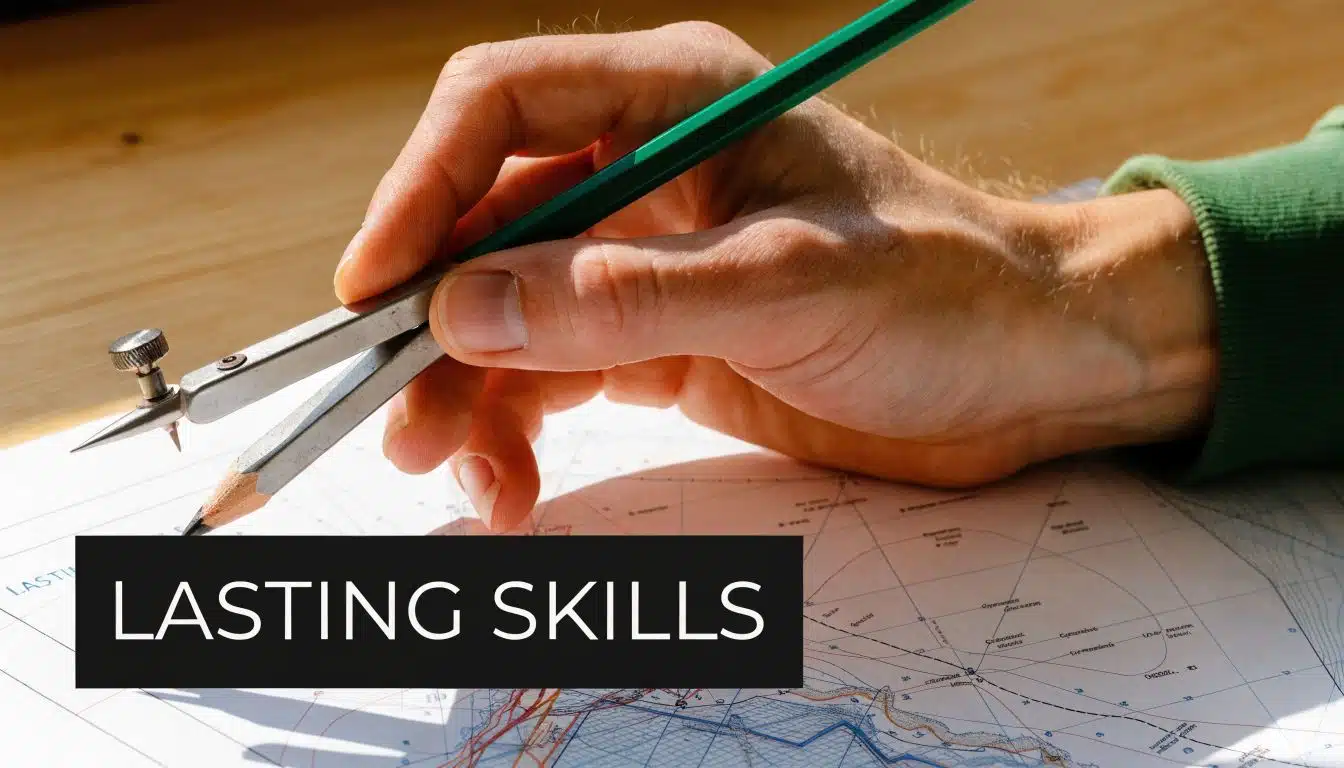 Aviation Summer Camps: The 2026 Guide for Aspiring Pilots 4 A person using a drafting compass on a nautical chart to plot navigation points for flight planning.