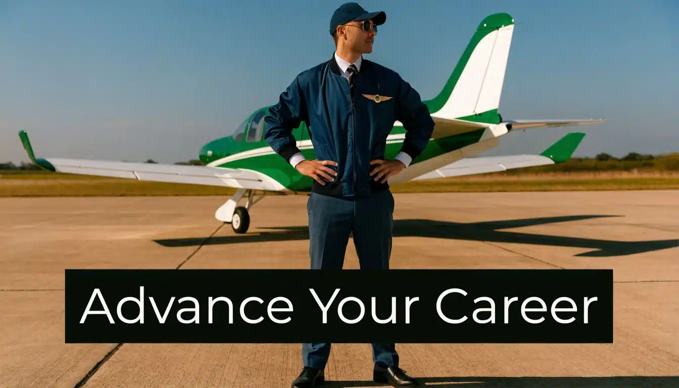 CFI Refresh Course: Your KCNO Renewal Guide 4 A professional pilot wearing a uniform standing confidently in front of a green and white aircraft.