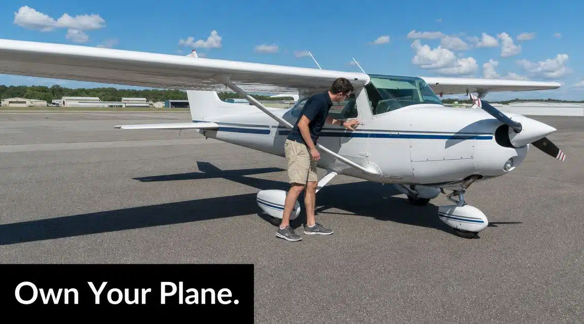 Flight Ground School: Your 2026 Guide to Getting Started 5 A man in shorts and a polo shirt inspecting a small white airplane on an airport runway.