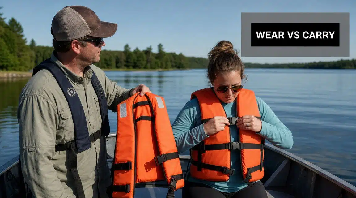 U.S. Pilot's Guide to Life Jacket Regulations 4 A man and woman in a boat demonstrating proper life jacket use with a focus on safety.