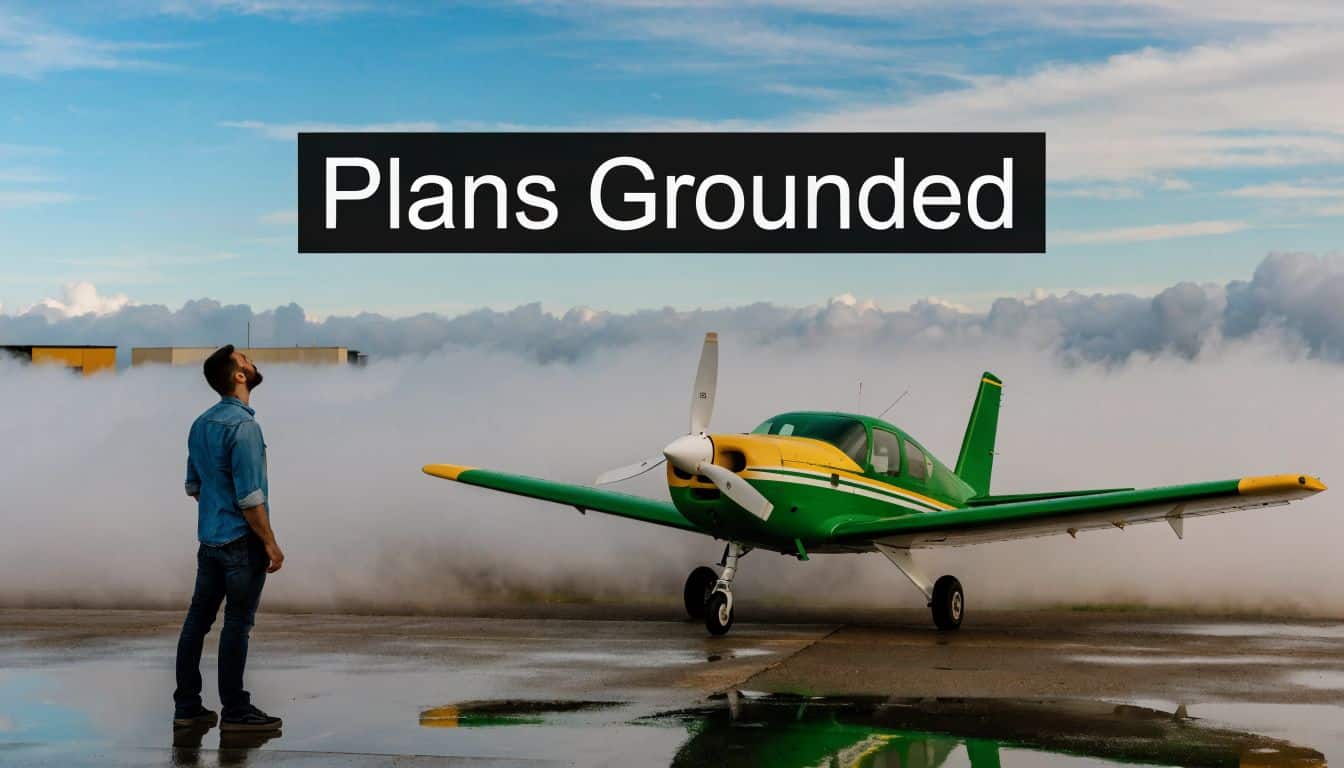 Pilot IFR Rating: Your Guide to Flying in the Clouds 2 A man looks up at a small green and yellow airplane grounded in thick fog.