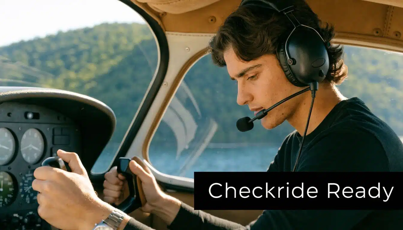 Pilot IFR Rating: Your Guide to Flying in the Clouds 4 A focused young pilot wearing a headset and operating the flight controls inside a small airplane cockpit.