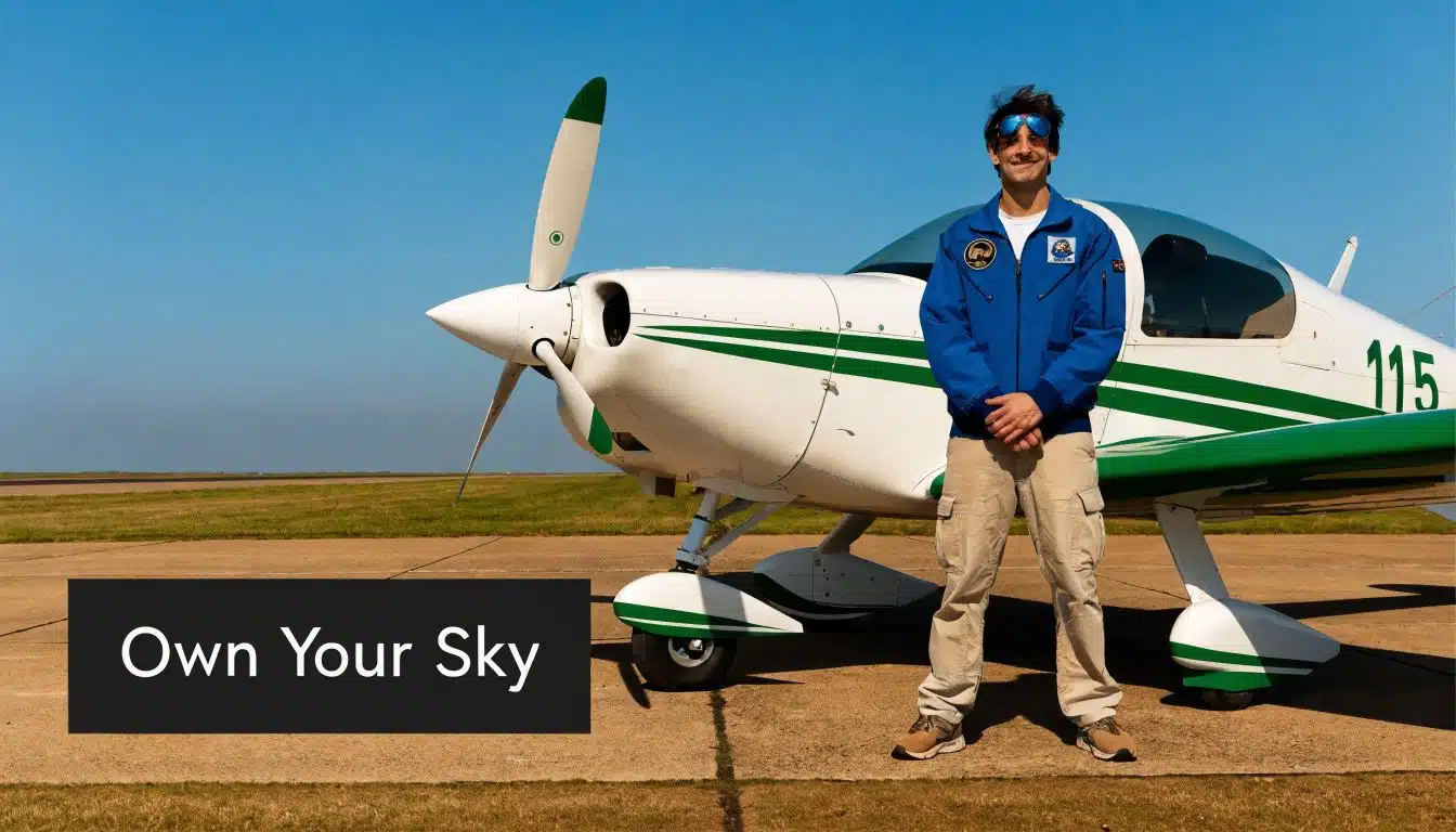 Pilot IFR Rating: Your Guide to Flying in the Clouds 5 A smiling pilot wearing a blue jacket and sunglasses stands confidently next to his light aircraft.