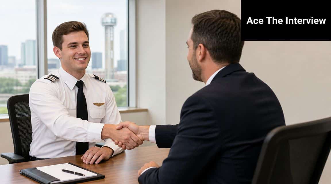 Pilot Jobs in Texas: Your 2026 Career Guide 5 A professional pilot interviewing for a job and shaking hands with an interviewer in a modern office.
