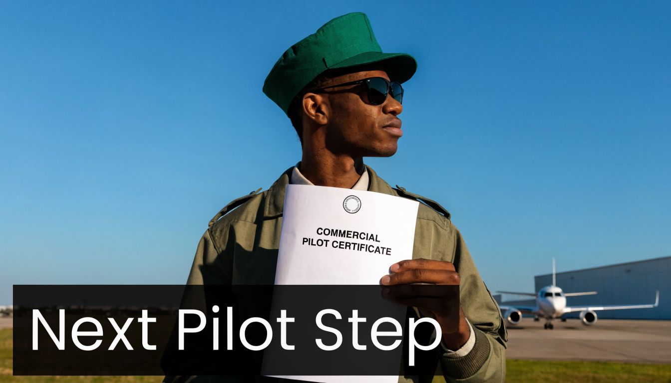 Pilot Jobs SIC: Your Roadmap to the Right Seat in 2026 2 A young Black man wearing a green pilot cap and sunglasses holds a commercial pilot certificate.