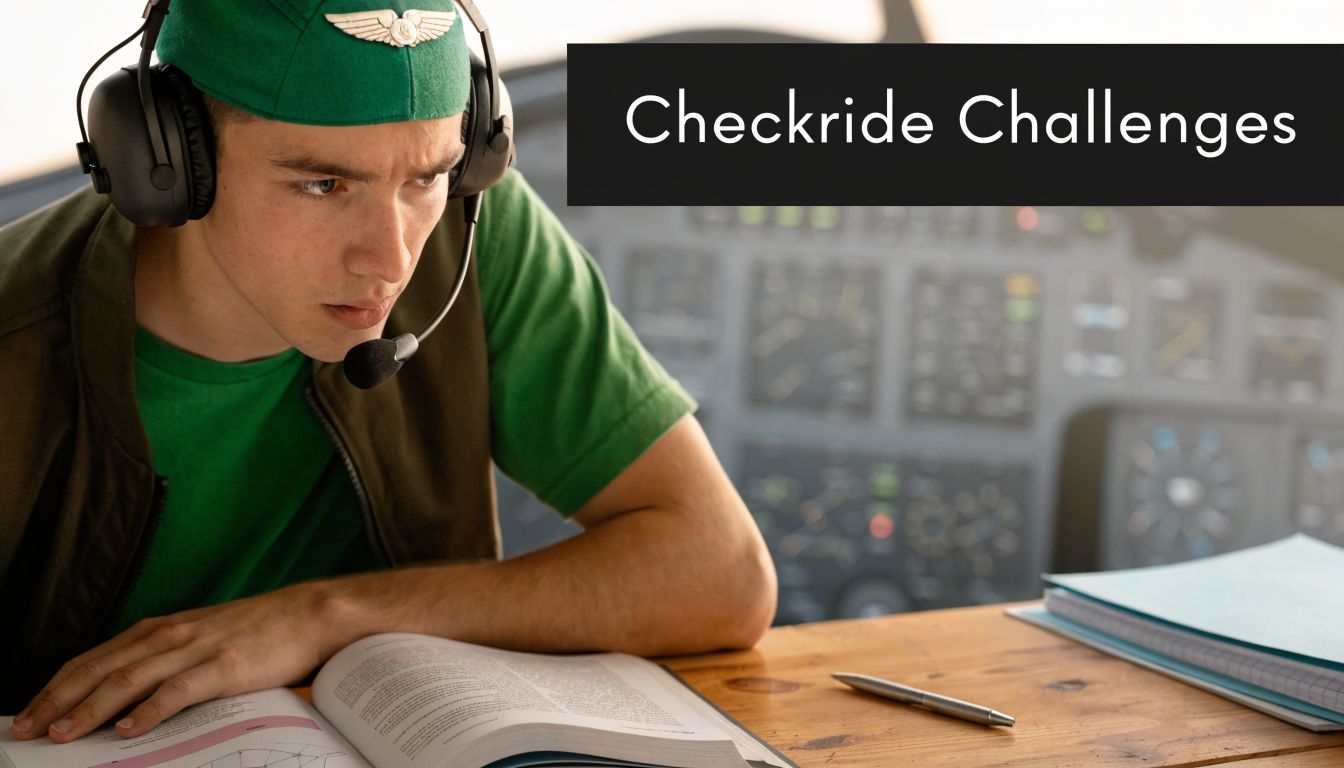Private Pilot Checkride Pass Rate: A 2026 Guide 3 A young pilot trainee wearing headphones studies flight manuals while preparing for his aviation checkride exam.