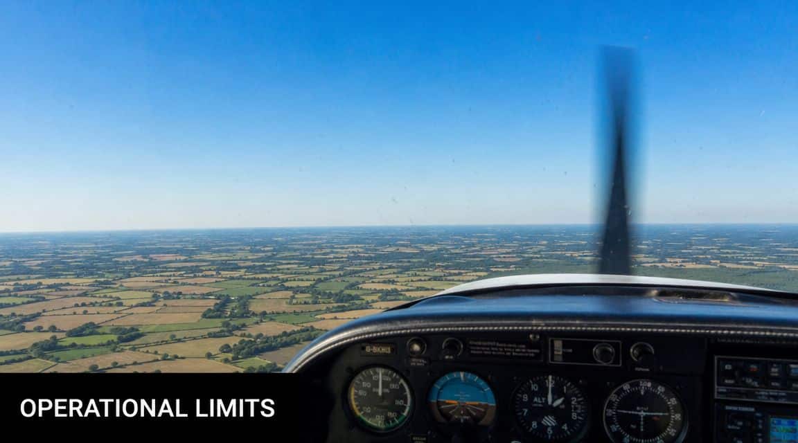 Private Pilot License Restrictions: A 2026 Guide 4 A view from the cockpit of a light aircraft flying over a patchwork of green fields.