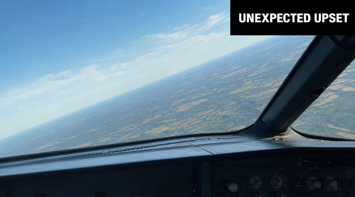 Unusual Attitude Recovery: A Pilot's Guide 2 A view from an airplane cockpit showing a significant tilt during an unexpected aircraft attitude event.