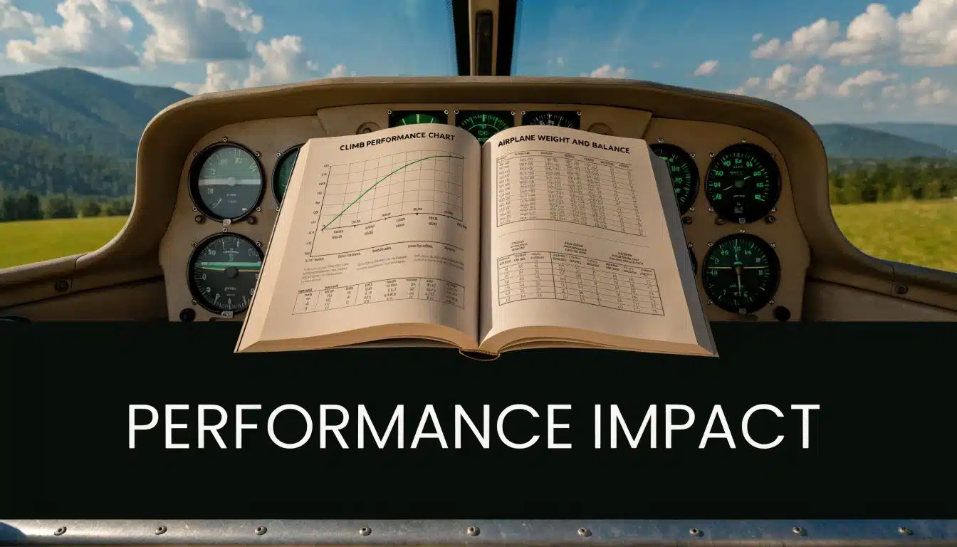 What Is Pressure Altitude? A Guide for Pilots 4 An open flight manual featuring climb charts and weight balance tables inside an airplane cockpit.