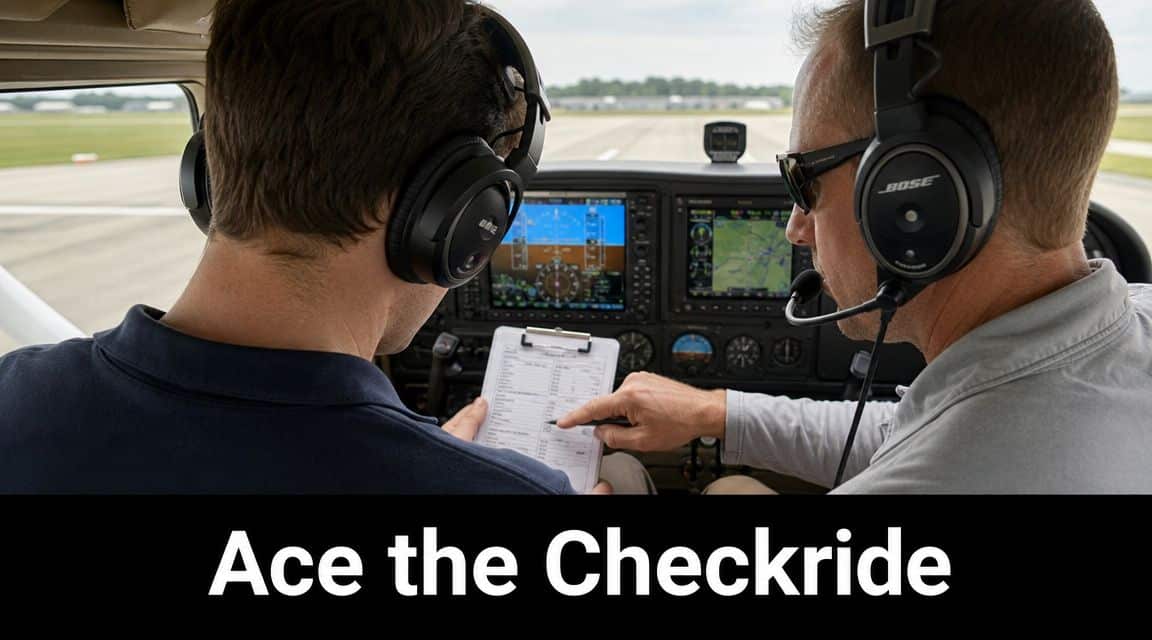 Mastering Ground Reference Maneuvers for Pilots 4 A flight instructor guiding a student pilot through a checklist inside an aircraft cockpit before takeoff.