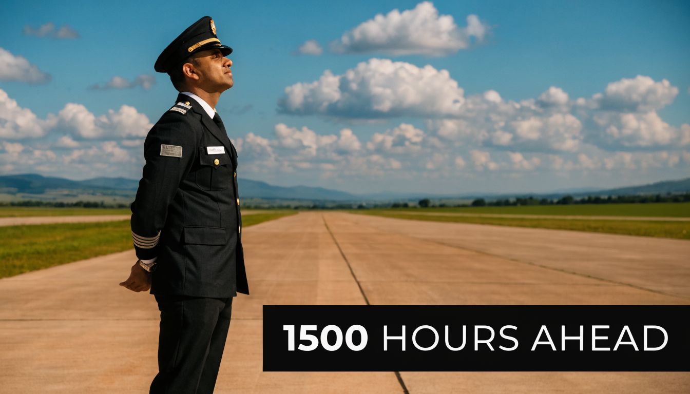 How to Build Flight Hours Fast for Your Airline Career 2 A professional pilot stands on an empty runway looking towards the horizon under a cloudy blue sky.