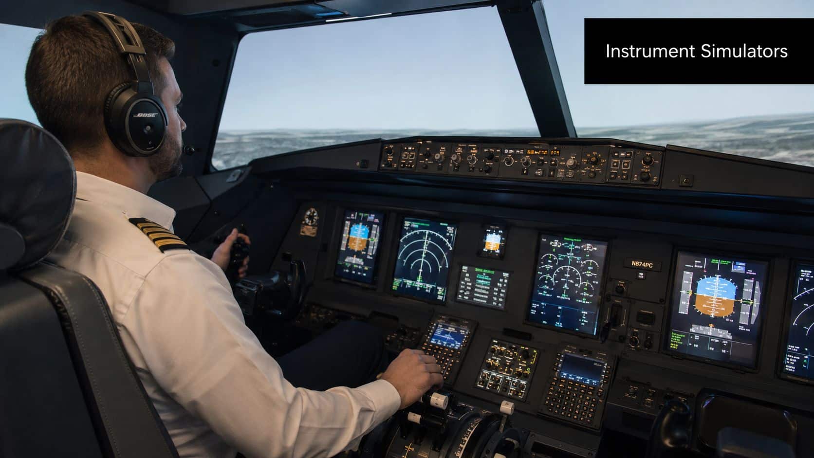 Instrument Rating Simulator: A Pilot's Ultimate Guide 2 A professional pilot sits in an aircraft cockpit simulator, focused on operating the flight control instruments.