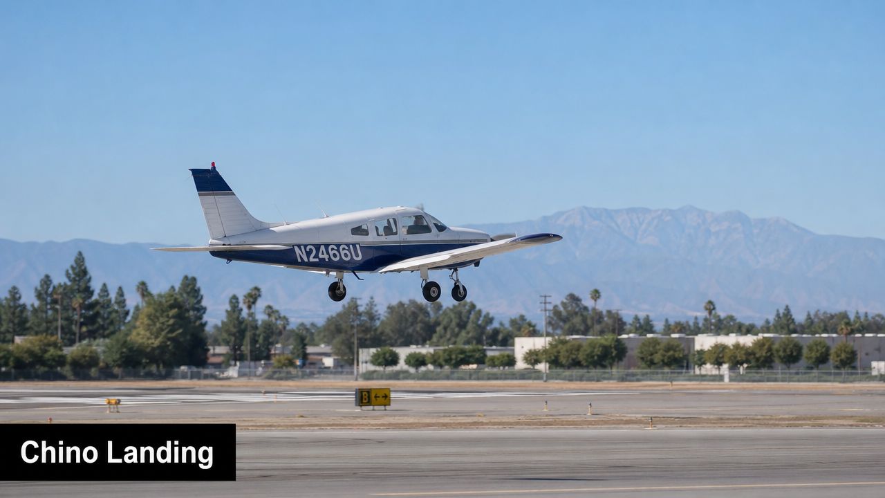 Landing Distance Calculation: A Pilot's Practical Guide 4 A small private propeller airplane landing on an airport runway with mountains in the background.