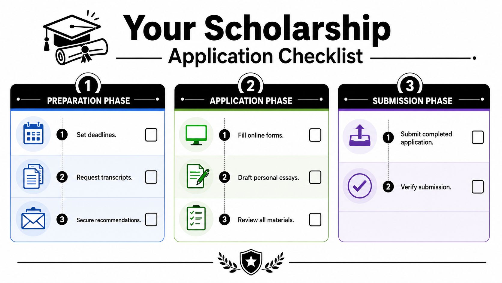 Your Private Pilot License Scholarship Guide for 2026 4 A structured checklist for students to track their scholarship application progress in three distinct phases.