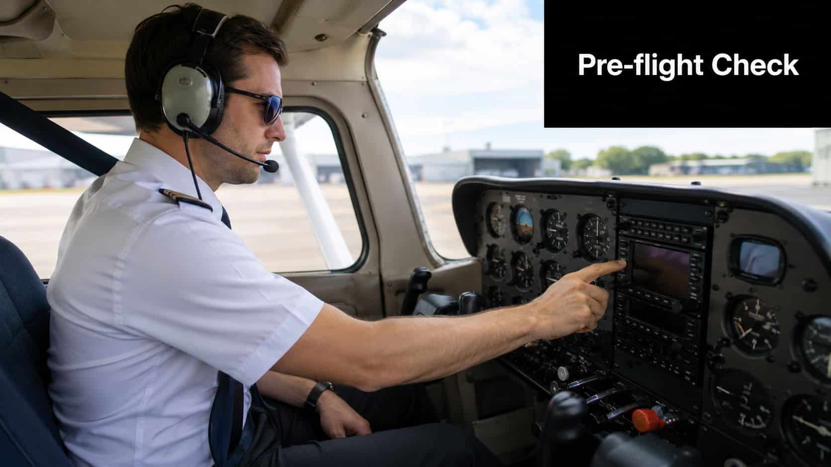 Aircraft Stall Warning Systems: Your Essential Guide 4 A professional pilot in a cockpit performing a pre-flight check on the aircraft navigation and control instruments.