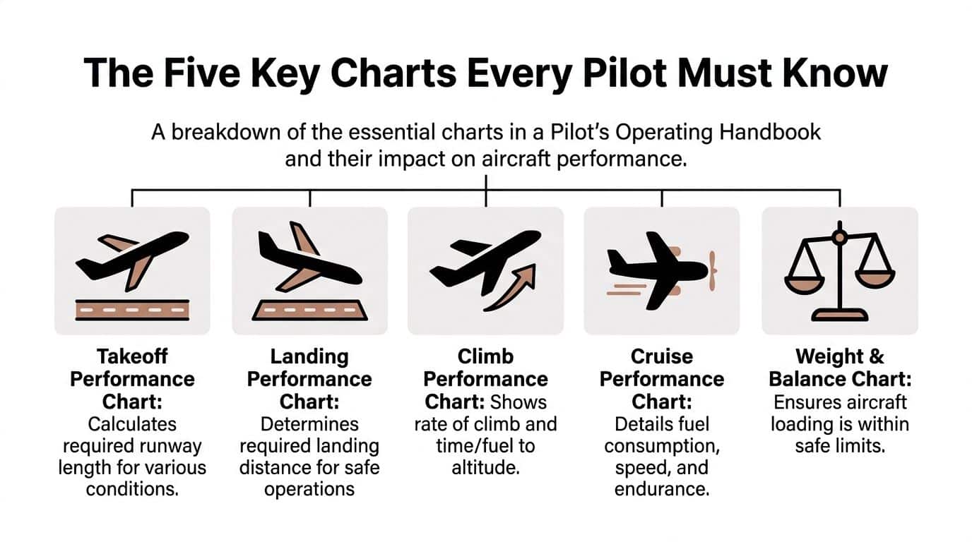 A Pilot's Guide to Aircraft Performance Charts 2 An infographic showing the five essential aircraft performance charts every pilot must know and understand.