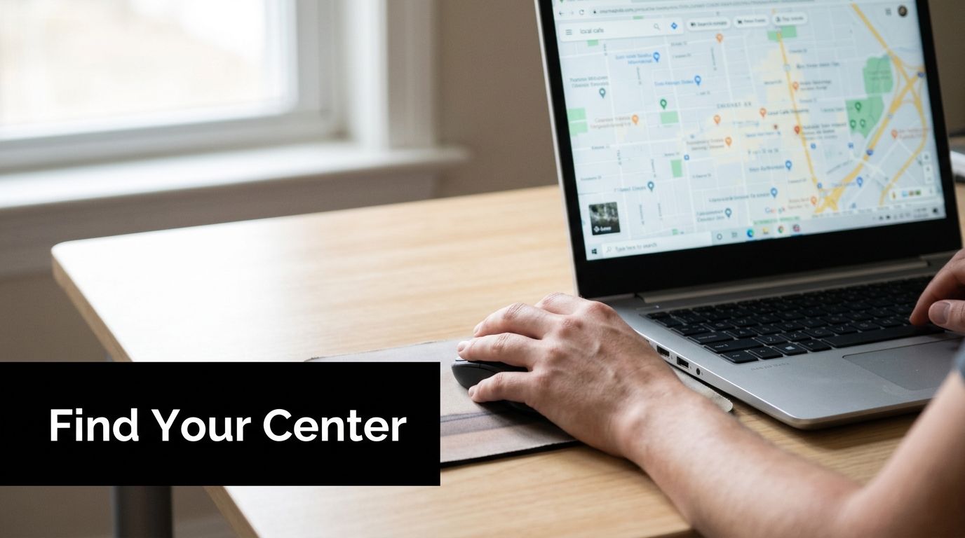Find FAA Knowledge Test Locations: Your 2026 Guide 3 A person using a computer mouse on a desk while viewing a map on a laptop screen.
