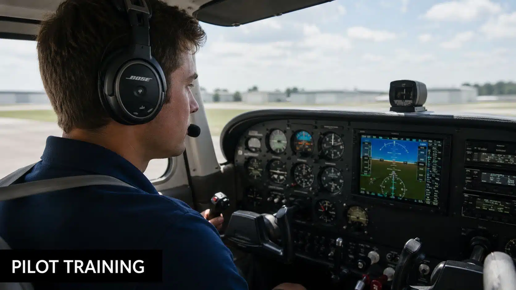 Glass Cockpit vs Steam Gauges: A Pilot's Guide for 2026 4 A student pilot operating a light aircraft equipped with a modern glass cockpit and traditional instrument gauges.