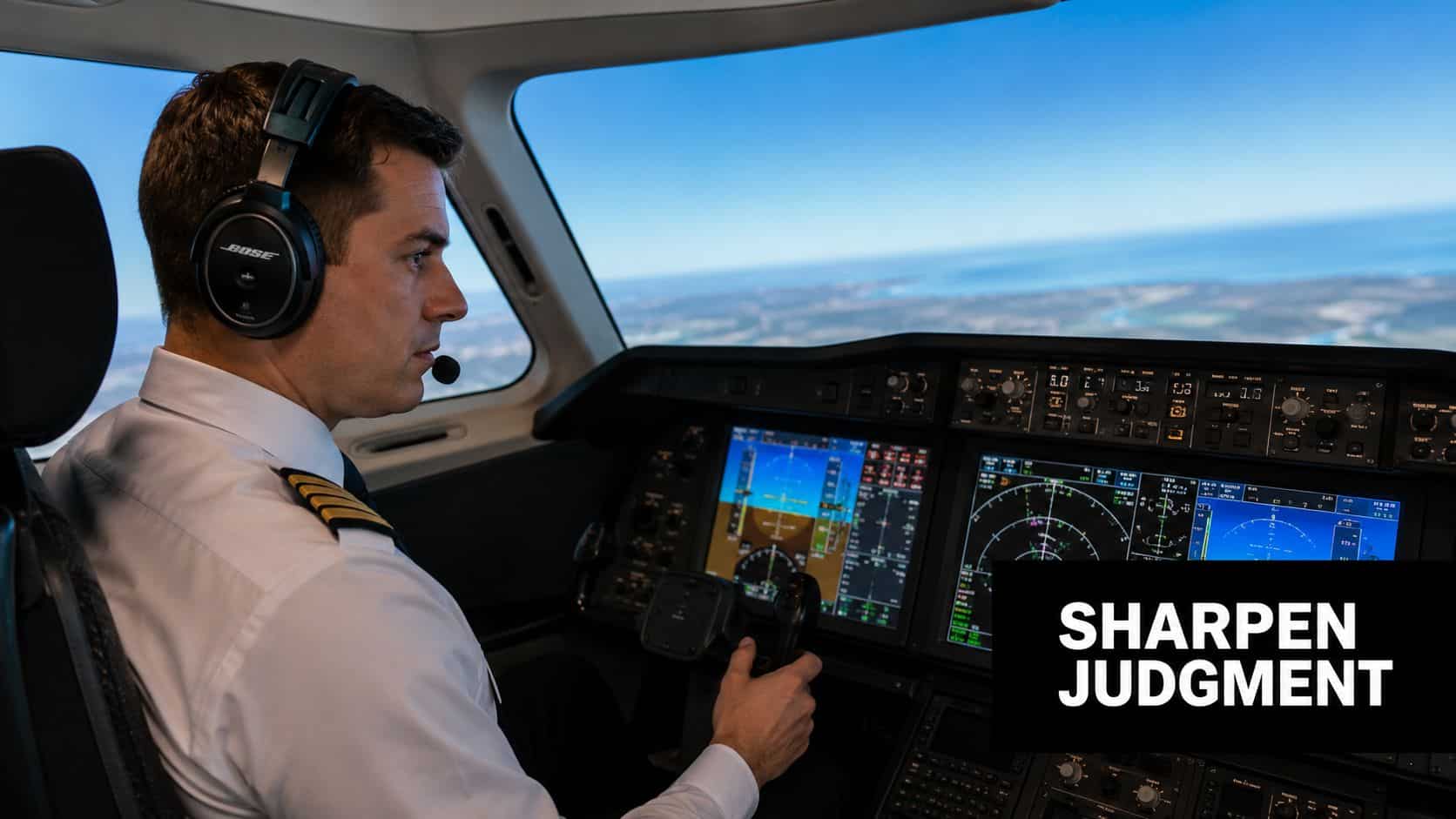 Go No Go Criteria: Safer Flying Decisions 5 A professional airline pilot sitting in the cockpit of a flight simulator during a training exercise.