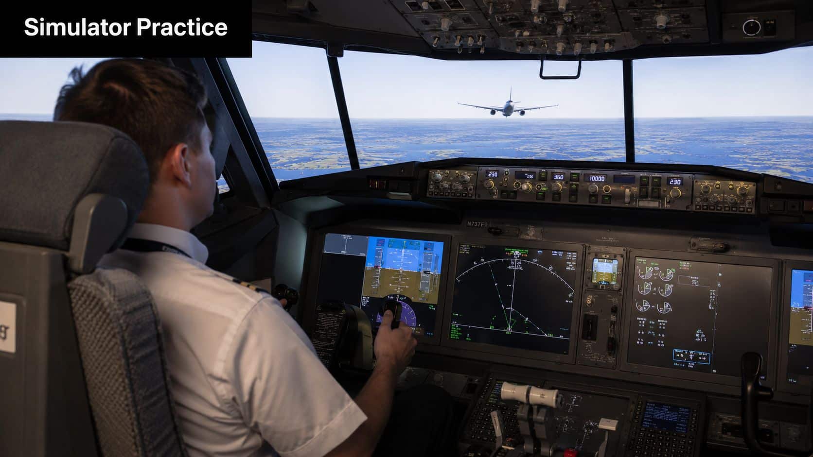 Phugoid Oscillation: A Pilot's Guide to Aircraft Stability 5 A commercial airline pilot in a cockpit flight simulator practicing flying behind another aircraft.