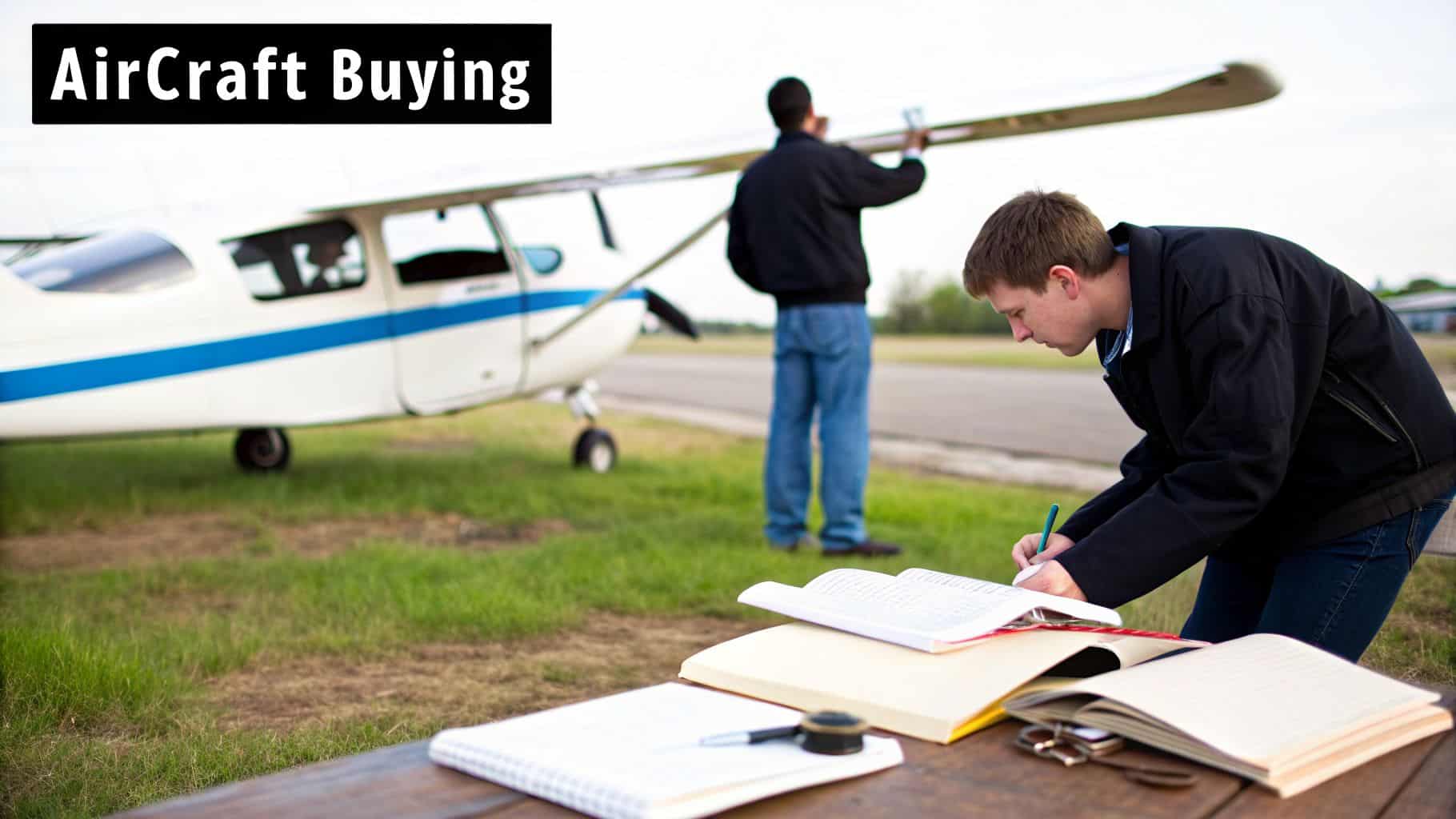 Your Guide to Pilot License Requirements 5 A pilot-in-training reviews documents at an airfield near a small aircraft.