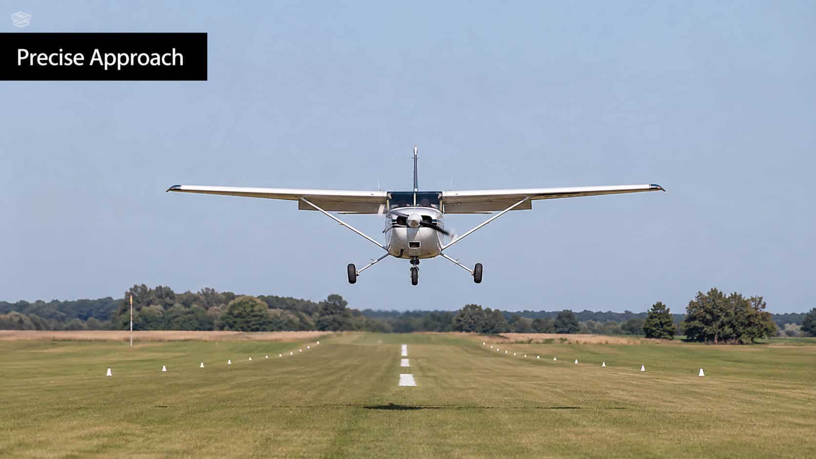Short Field Landing Technique: A Pilot's Essential Guide 3 A small light aircraft approaching a grassy runway for a landing during a clear, sunny day.