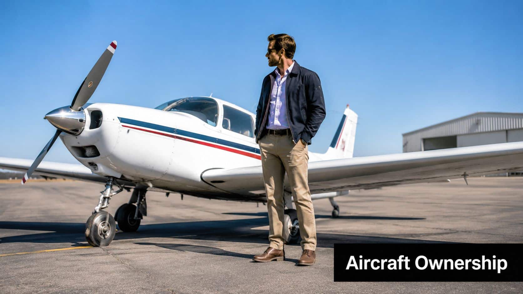 Short Field Landing Technique: A Pilot's Essential Guide 5 A stylish man in a jacket and chinos standing proudly next to his private light aircraft.