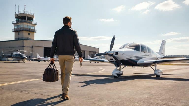 aircraft rental pilot walking