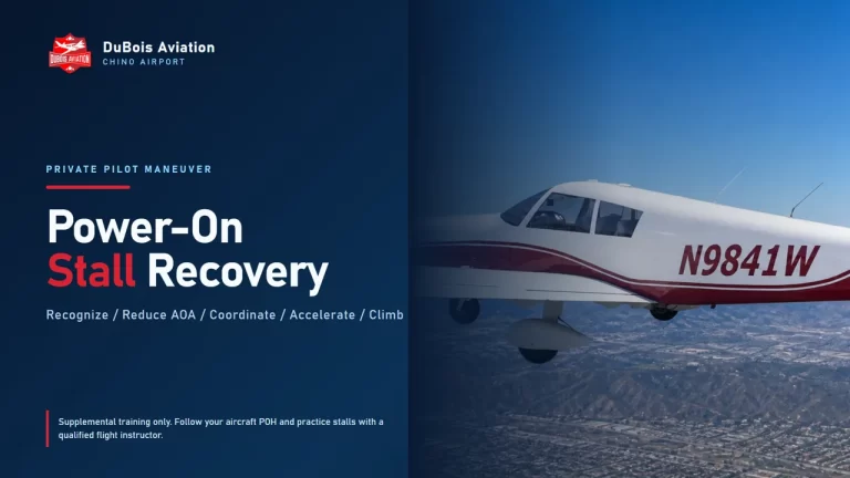 DuBois Aviation video lesson about how to recognize and recover from a power-on stall