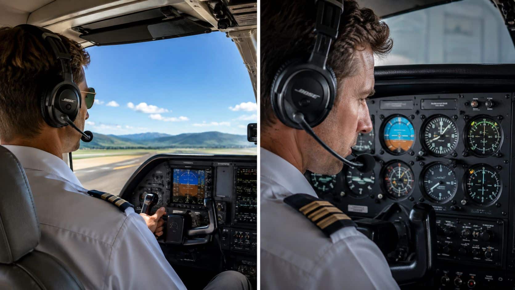 What Is an Instrument Rating and Why Pilots Earn One 3 A pilot wearing a headset inside an aircraft cockpit, focusing on the instrument panel while flying.