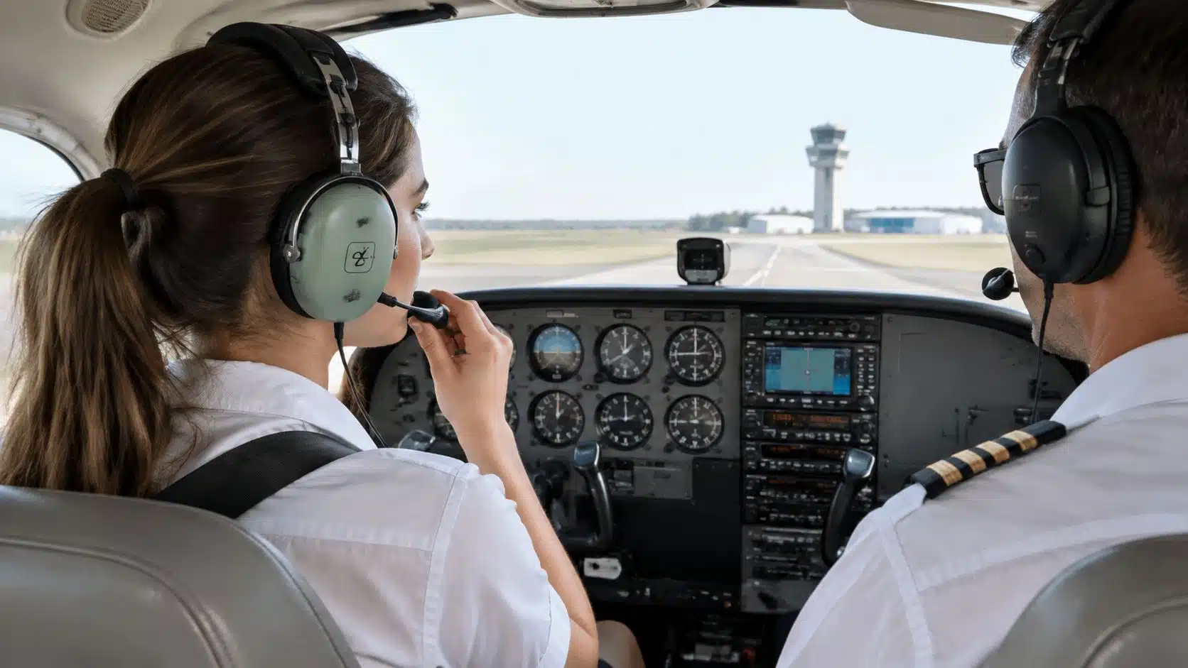 CFI CFII MEI Course: A Practical Guide for Pilots 4 A male and female pilot sitting in the cockpit of a small airplane preparing for takeoff