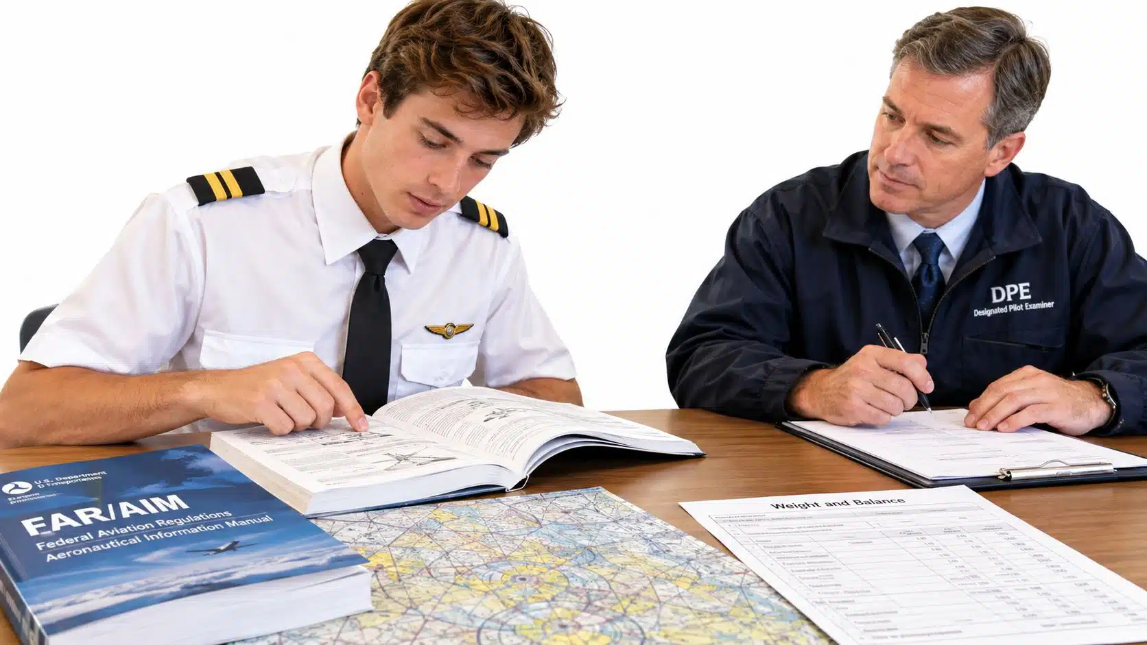 Oral Exam for Private Pilot: A Step-by-Step Prep Guide 5 A student pilot studies with a designated pilot examiner during an oral exam preparation session.